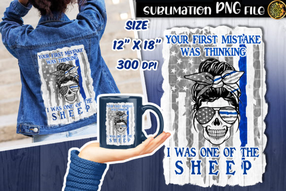 Distressed US Flag Blue Line Skull Mom Graphics for Crafts