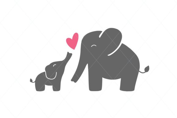 Mom and Baby Elephant Love Graphics for Crafts